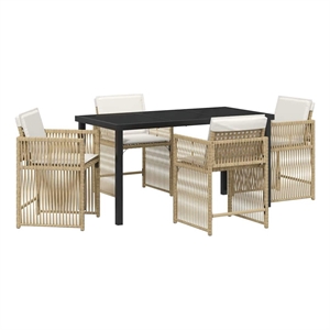 vidaXL 5 Piece Poly Rattan Garden Dining Set in Beige