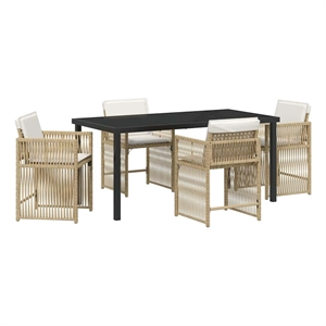 vidaXL 5 Piece Poly Rattan Garden Dining Set in Beige