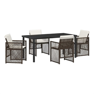 vidaXL 5 Piece Poly Rattan Garden Dining Set in Brown