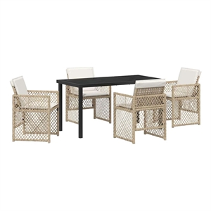 vidaXL 5 Piece Poly Rattan Garden Dining Set in Beige