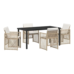 vidaXL 5 Piece Poly Rattan Garden Dining Set in Beige
