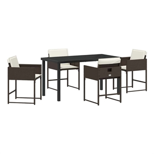 vidaXL 5 Piece Poly Rattan Garden Dining Set in Brown