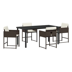 vidaXL 5 Piece Poly Rattan Garden Dining Set in Brown