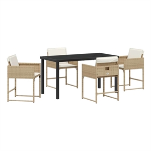 vidaXL 5 Piece Poly Rattan Garden Dining Set in Beige