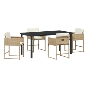 vidaXL 5 Piece Poly Rattan Garden Dining Set in Beige