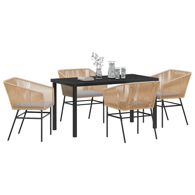 vidaXL 5 Piece Powder-Coated Steel Garden Dining Set with Cushions in Brown