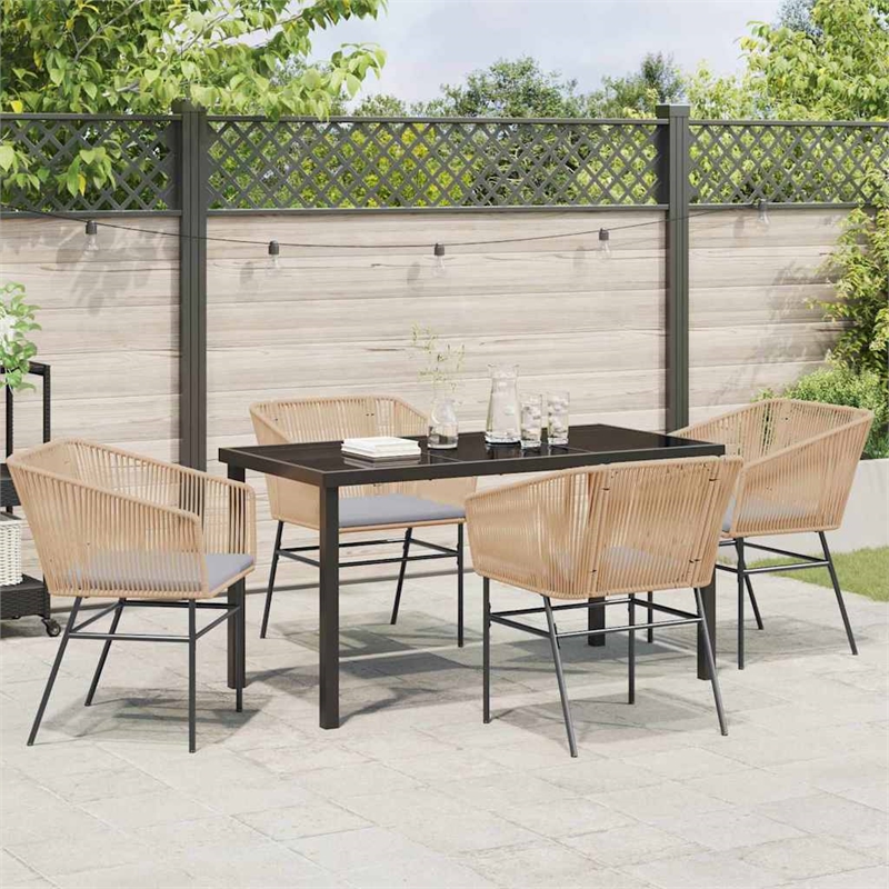 vidaXL 5 Piece Powder-Coated Steel Garden Dining Set with Cushions in Brown