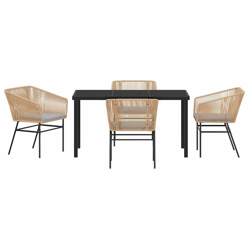 vidaXL 5 Piece Powder-Coated Steel Garden Dining Set with Cushions in Brown
