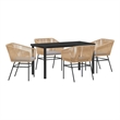 vidaXL 5 Piece Powder-Coated Steel Garden Dining Set with Cushions in Brown