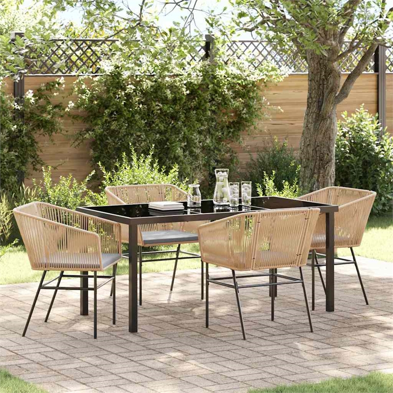 vidaXL 5 Piece Powder-Coated Steel Garden Dining Set with Cushions in Brown