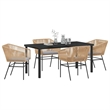 vidaXL 5 Piece Powder-Coated Steel Garden Dining Set with Cushions in Brown