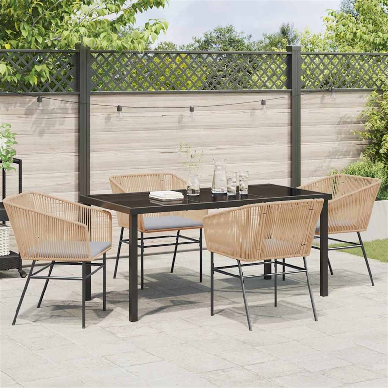 vidaXL 5 Piece Powder-Coated Steel Garden Dining Set with Cushions in Brown