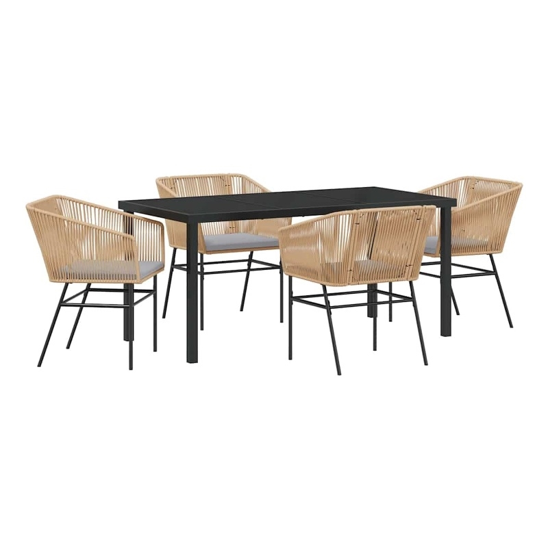 vidaXL 5 Piece Powder-Coated Steel Garden Dining Set with Cushions in Brown