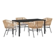 vidaXL 5 Piece Powder-Coated Steel Garden Dining Set with Cushions in Brown