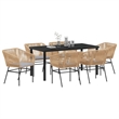 vidaXL 7 Piece Powder-Coated Steel Garden Dining Set with Cushions in Brown