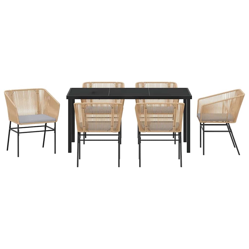 vidaXL 7 Piece Powder-Coated Steel Garden Dining Set with Cushions in Brown