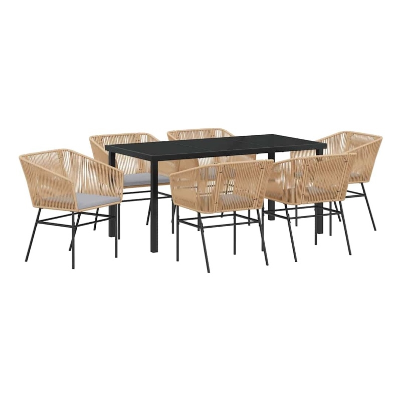vidaXL 7 Piece Powder-Coated Steel Garden Dining Set with Cushions in Brown