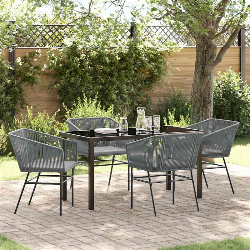 vidaXL 5 Piece Powder-Coated Steel Garden Dining Set with Cushions in Grey