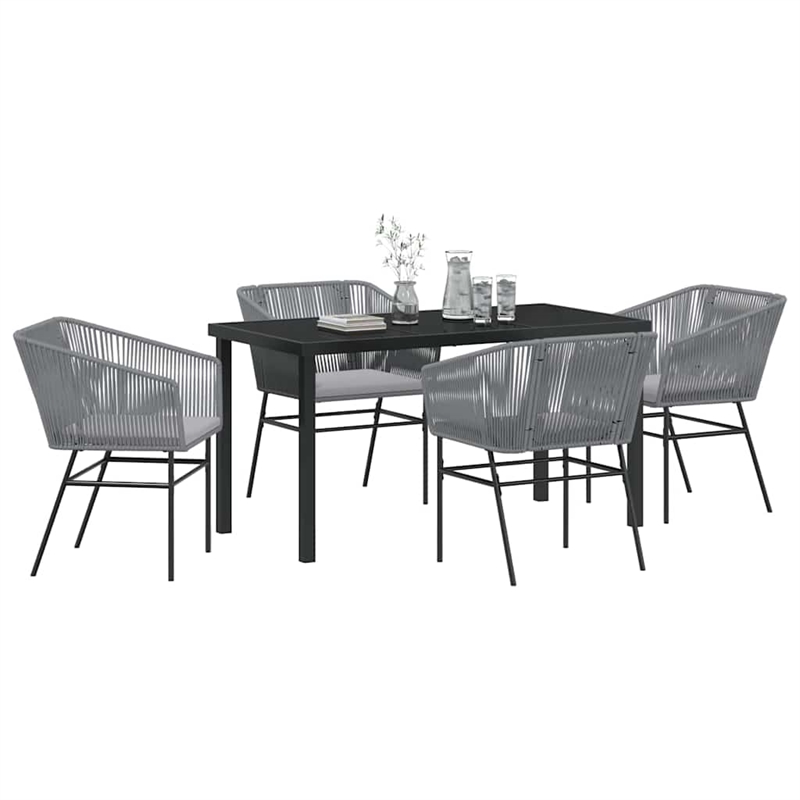 vidaXL 5 Piece Powder-Coated Steel Garden Dining Set with Cushions in Grey