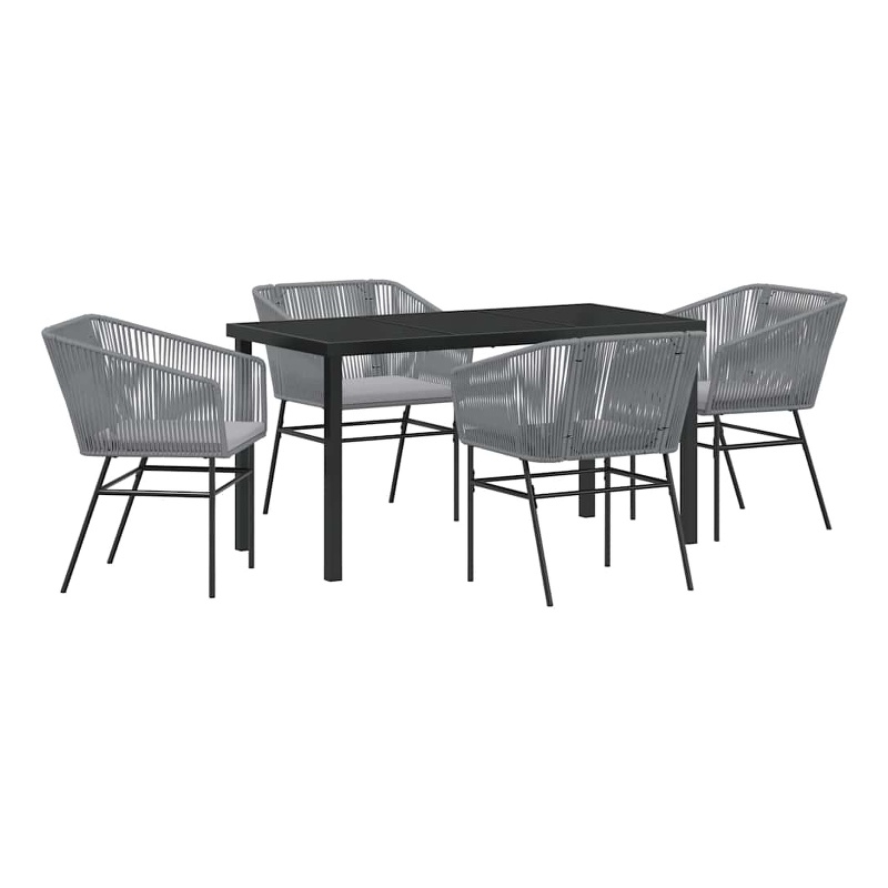 vidaXL 5 Piece Powder-Coated Steel Garden Dining Set with Cushions in Grey