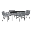 vidaXL 5 Piece Powder-Coated Steel Garden Dining Set with Cushions in Grey