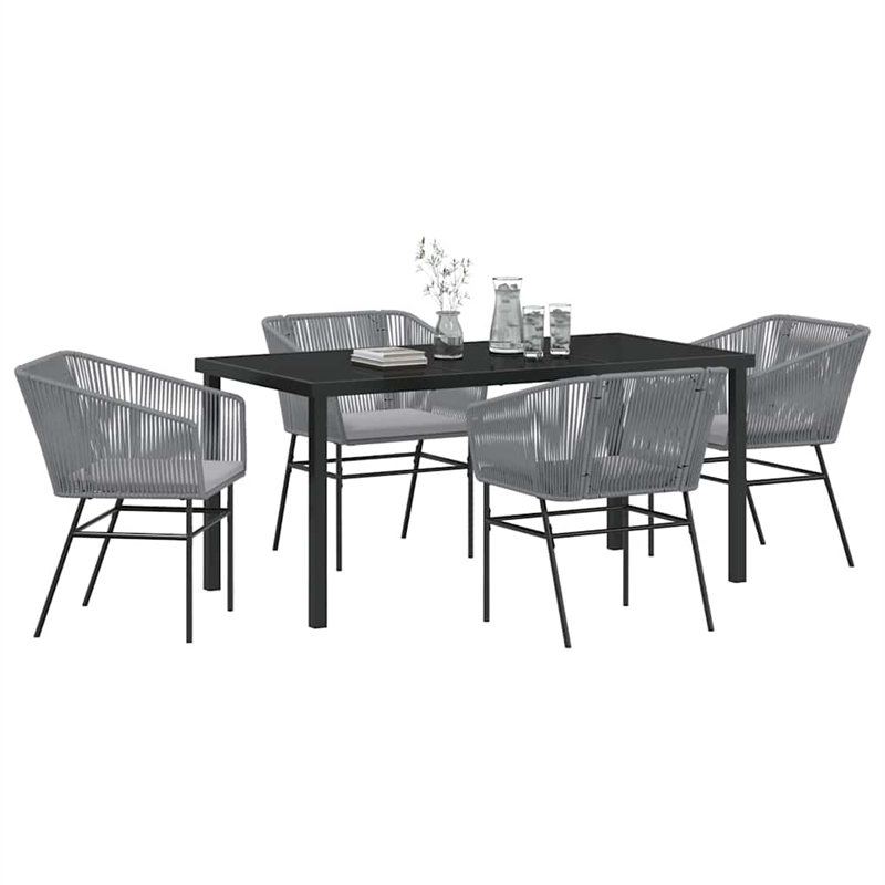 vidaXL 5 Piece Powder-Coated Steel Garden Dining Set with Cushions in Grey