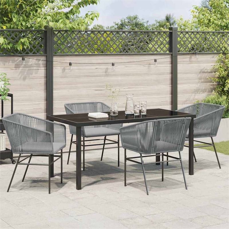 vidaXL 5 Piece Powder-Coated Steel Garden Dining Set with Cushions in Grey
