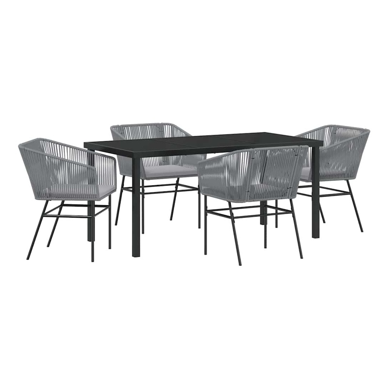 vidaXL 5 Piece Powder-Coated Steel Garden Dining Set with Cushions in Grey