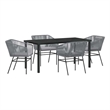 vidaXL 5 Piece Powder-Coated Steel Garden Dining Set with Cushions in Grey
