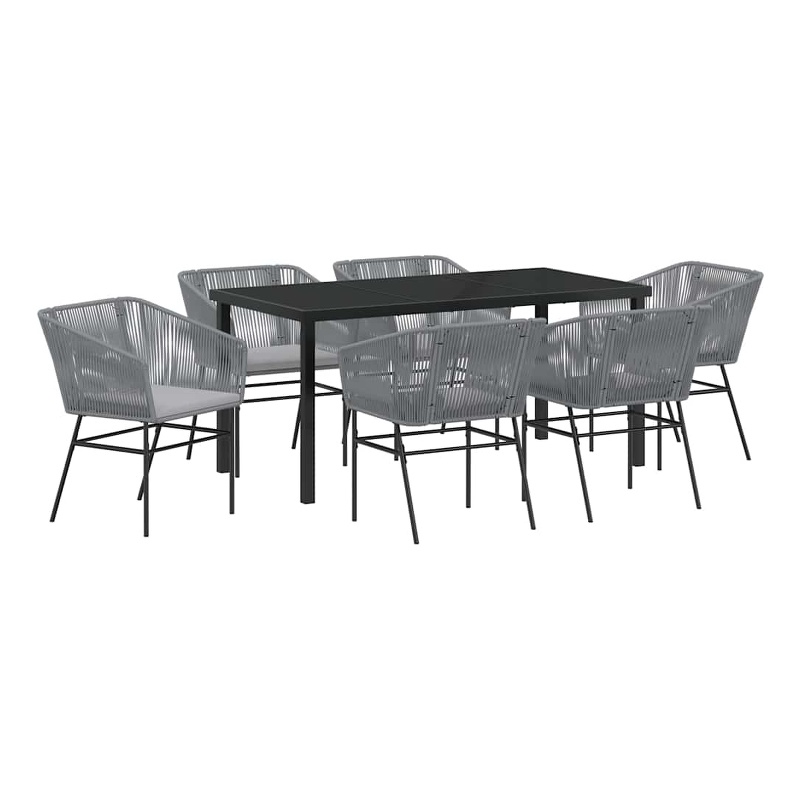 vidaXL 7 Piece Powder-Coated Steel Garden Dining Set with Cushions in Grey