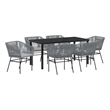 vidaXL 7 Piece Powder-Coated Steel Garden Dining Set with Cushions in Grey