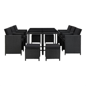 vidaXL 11 Piece Rattan Garden Dining Set in Black