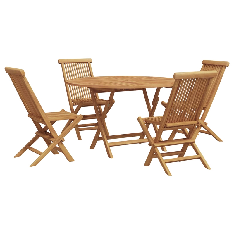 vidaXL 5 Piece Solid Teak Wood Garden Dining Set in Brown