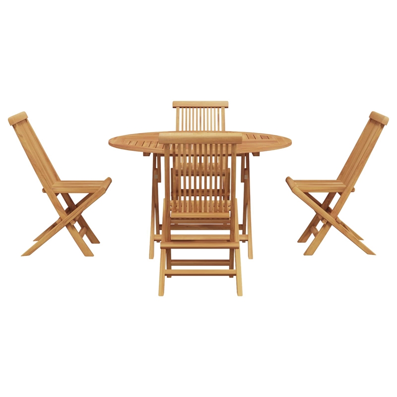 vidaXL 5 Piece Solid Teak Wood Garden Dining Set in Brown