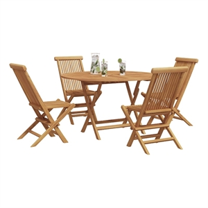 vidaXL 5 Piece Solid Teak Wood Garden Dining Set in Brown