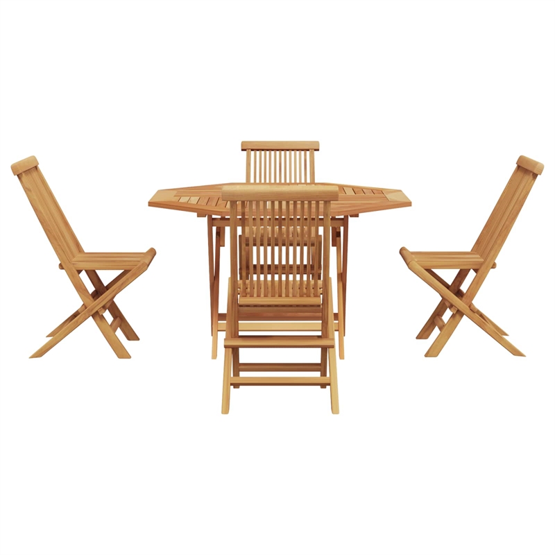 vidaXL 5 Piece Solid Teak Wood Garden Dining Set in Brown