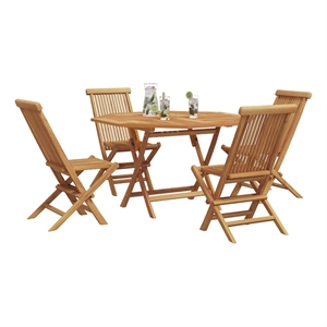 vidaXL 5 Piece Solid Teak Wood Garden Dining Set in Brown