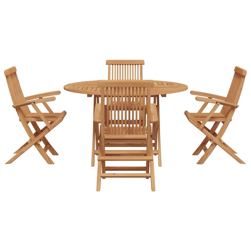 vidaXL 5 Piece Solid Teak Wood Garden Dining Set in Brown