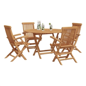 vidaXL 5 Piece Solid Teak Wood Garden Dining Set in Brown