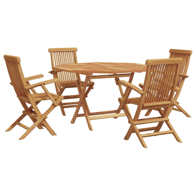 vidaXL 5 Piece Solid Teak Wood Garden Dining Set in Brown