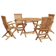 vidaXL 5 Piece Solid Teak Wood Garden Dining Set in Brown