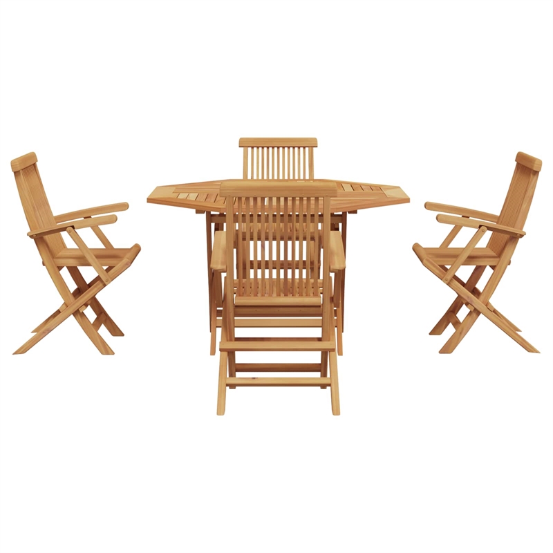 vidaXL 5 Piece Solid Teak Wood Garden Dining Set in Brown