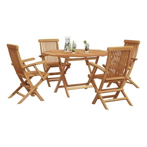 vidaXL 5 Piece Solid Teak Wood Garden Dining Set in Brown