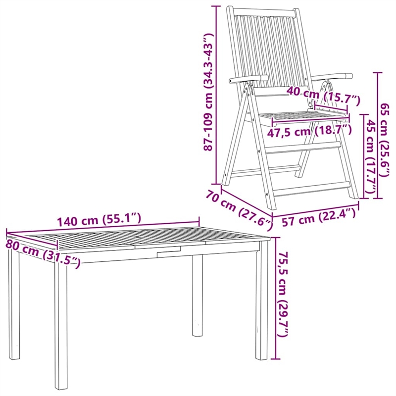 vidaXL 7 Piece Steel Garden Dining Set in Brown