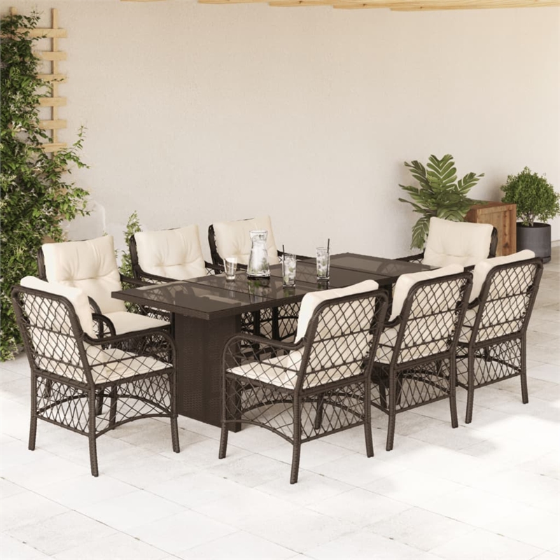 vidaXL 9 Piece Poly Rattan Garden Dining Set in Brown/Cream white