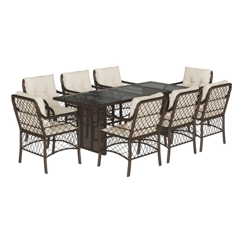 vidaXL 9 Piece Poly Rattan Garden Dining Set in Brown/Cream white