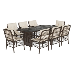vidaXL 9 Piece Poly Rattan Garden Dining Set in Brown/Cream white