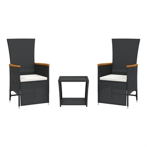 vidaXL 3 Piece Steel Garden Dining Set in Black/Cream White