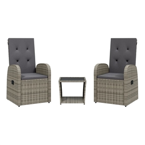 vidaXL 3 Piece Poly Rattan Garden Dining Set in Black