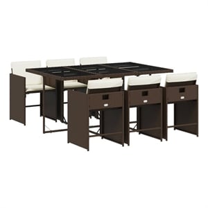 vidaXL 7 Piece Poly Rattan Patio Dining Set in Brown/Cream White